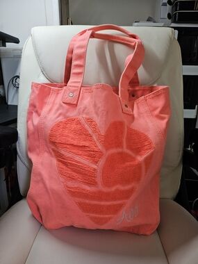 Coral Pink Canvas Tote with Appliqué Heart Design